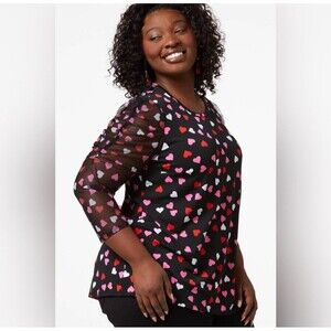 Cato SIZE 26/28W SWEETHEART MESH SLEEVE TOP